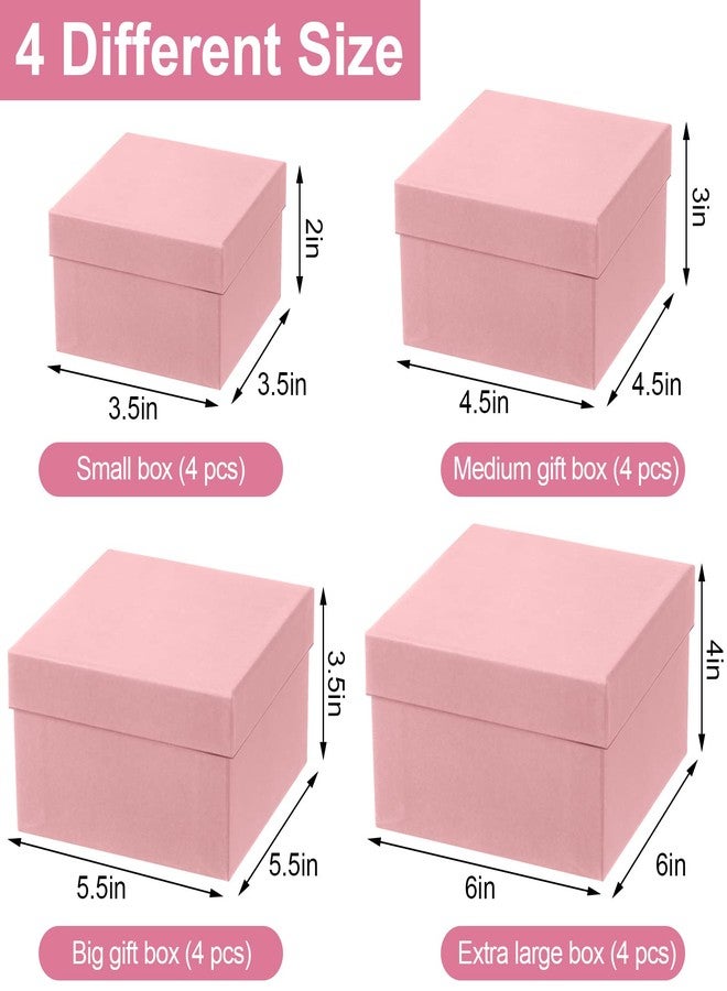 Yahenda 16 Pack Valentine's Day Square Nesting Gift Boxes with Lids 4 Assorted Sizes Galentines Gift Boxes with Lids for Valentines Wedding Bridal Shower Birthday Party Favor(Pink) - Image 2